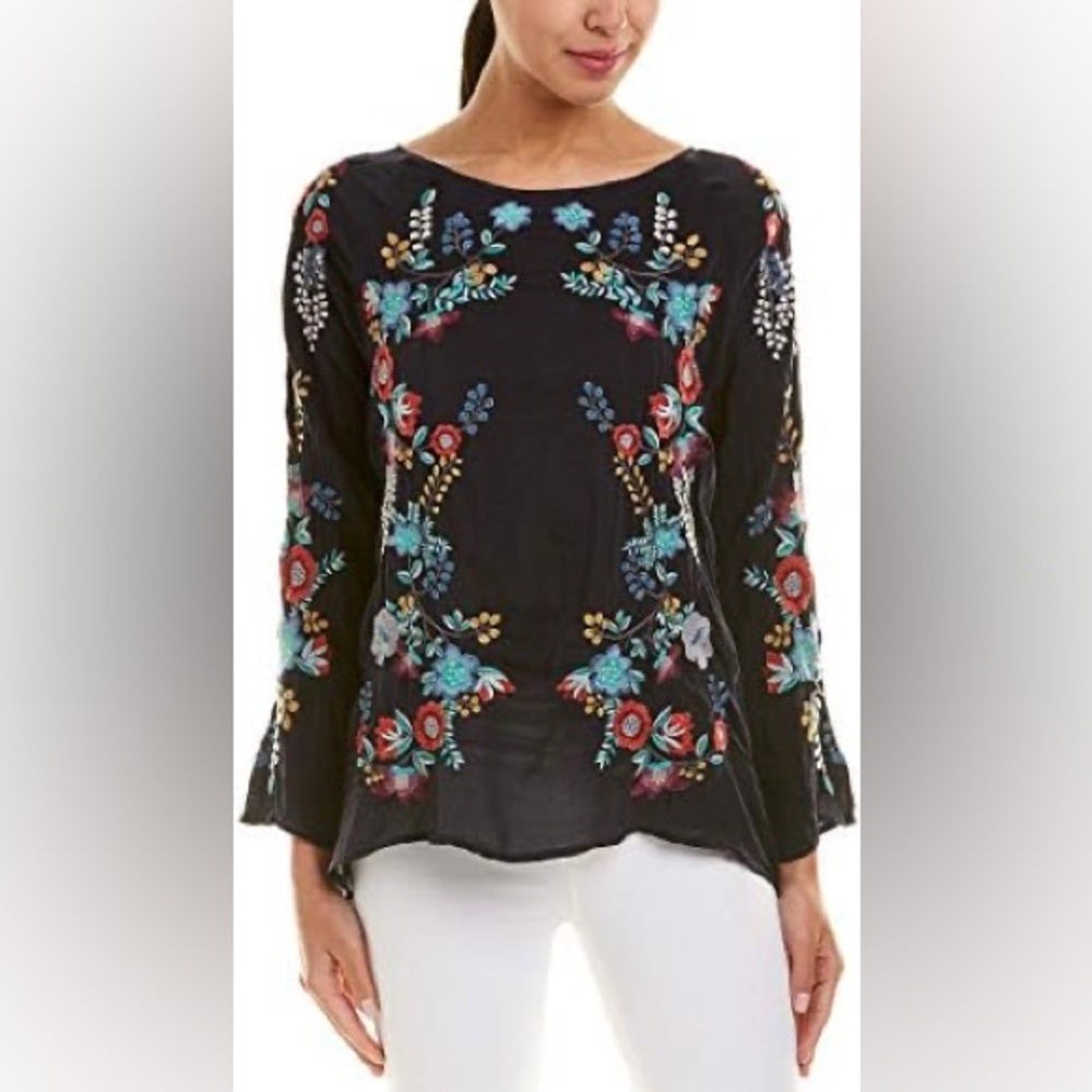 Johnny Was Cupra Rayon Blouse Floral Embroidery XXL